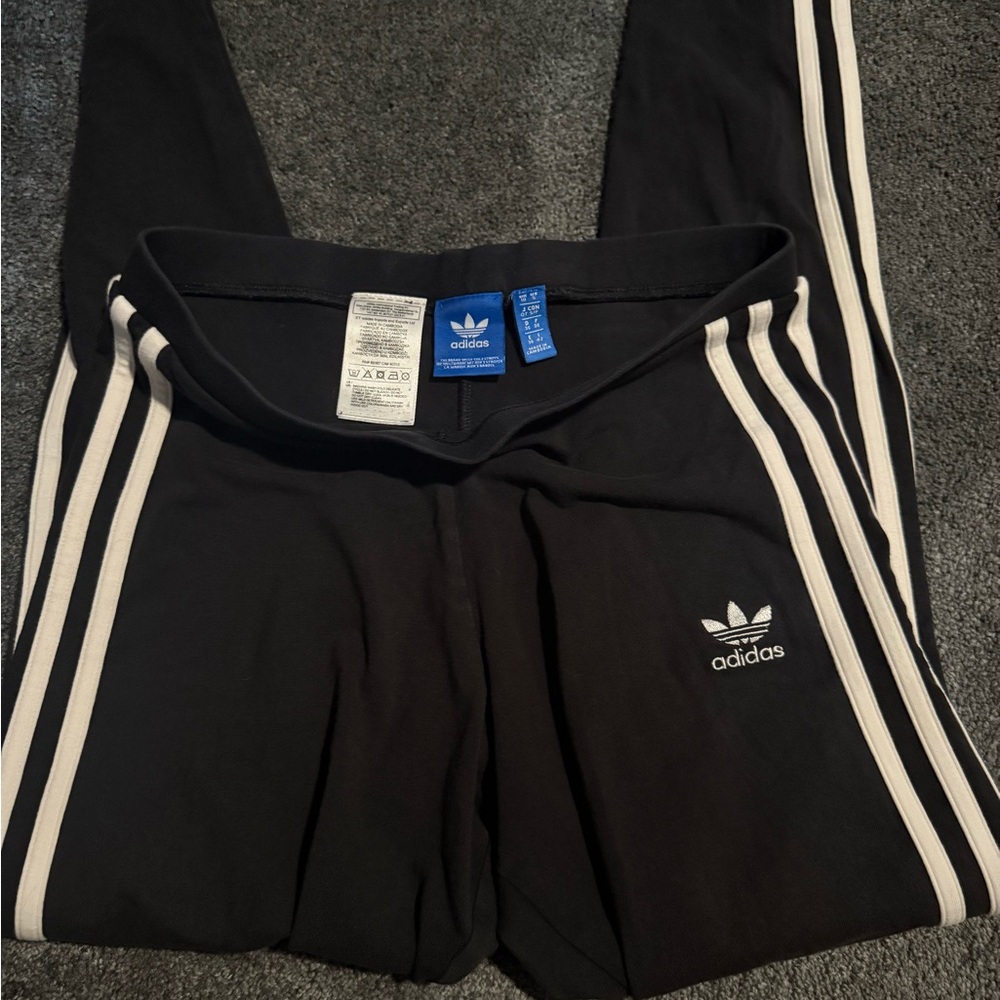 Woman’s Adidas Black Leggings with White Stripes size small